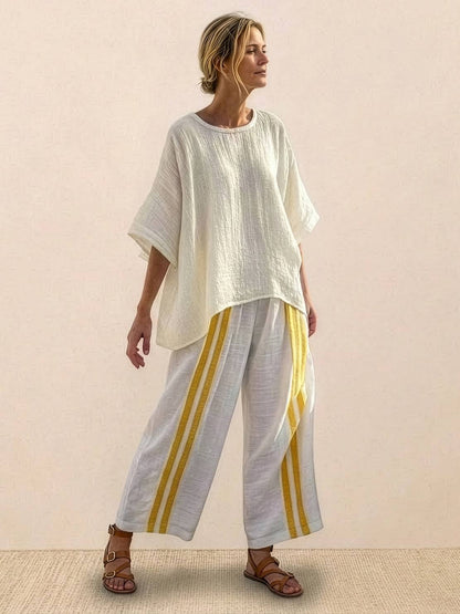 Relaxed Fit Striped Pants and Top 2-Piece Outfit