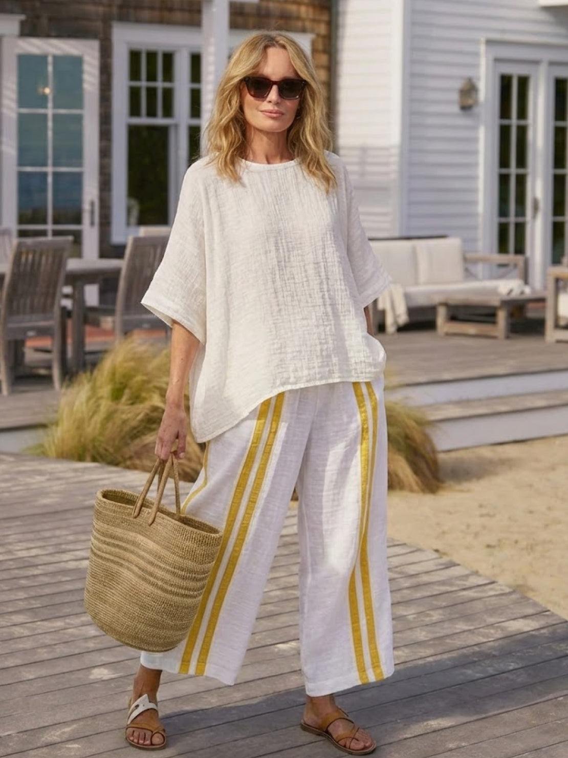 Relaxed Fit Striped Pants and Top 2-Piece Outfit