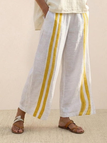 Women's Striped Wide Leg Pants Set Cotton Casual