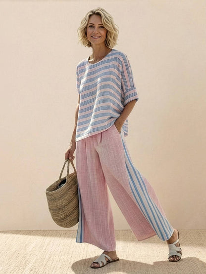 Relaxed Fit Striped Pants and Top 2-Piece Outfit