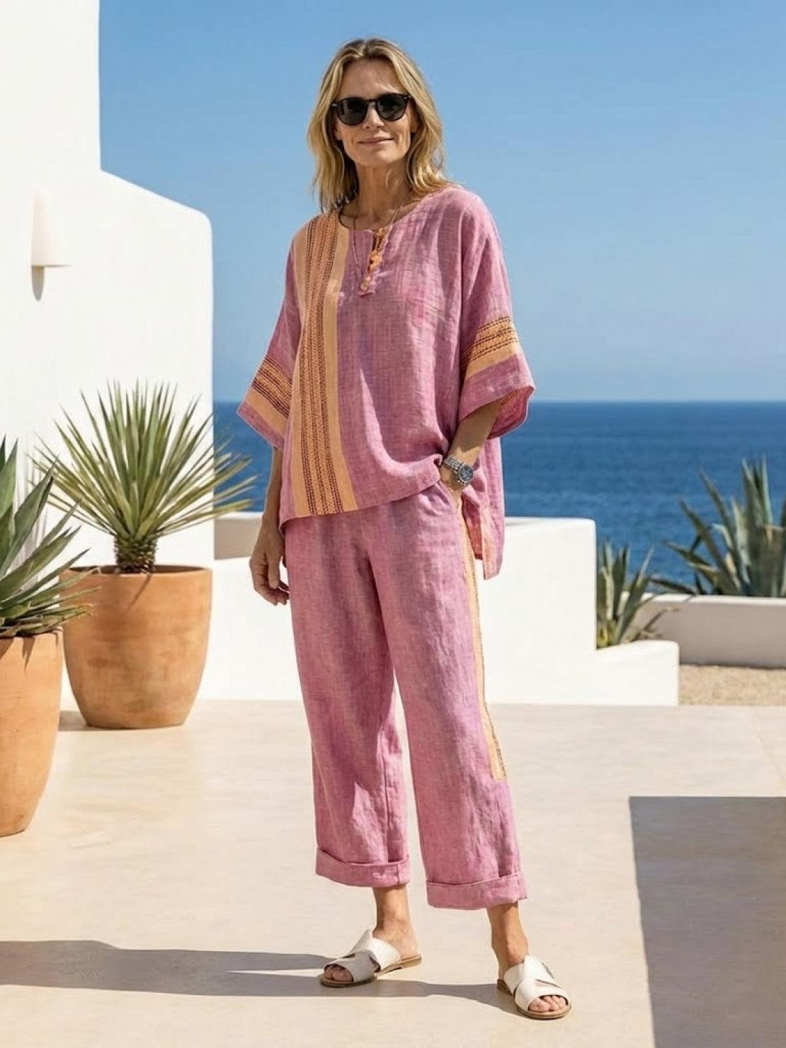Relaxed Fit Striped Pants and Top 2-Piece Outfit