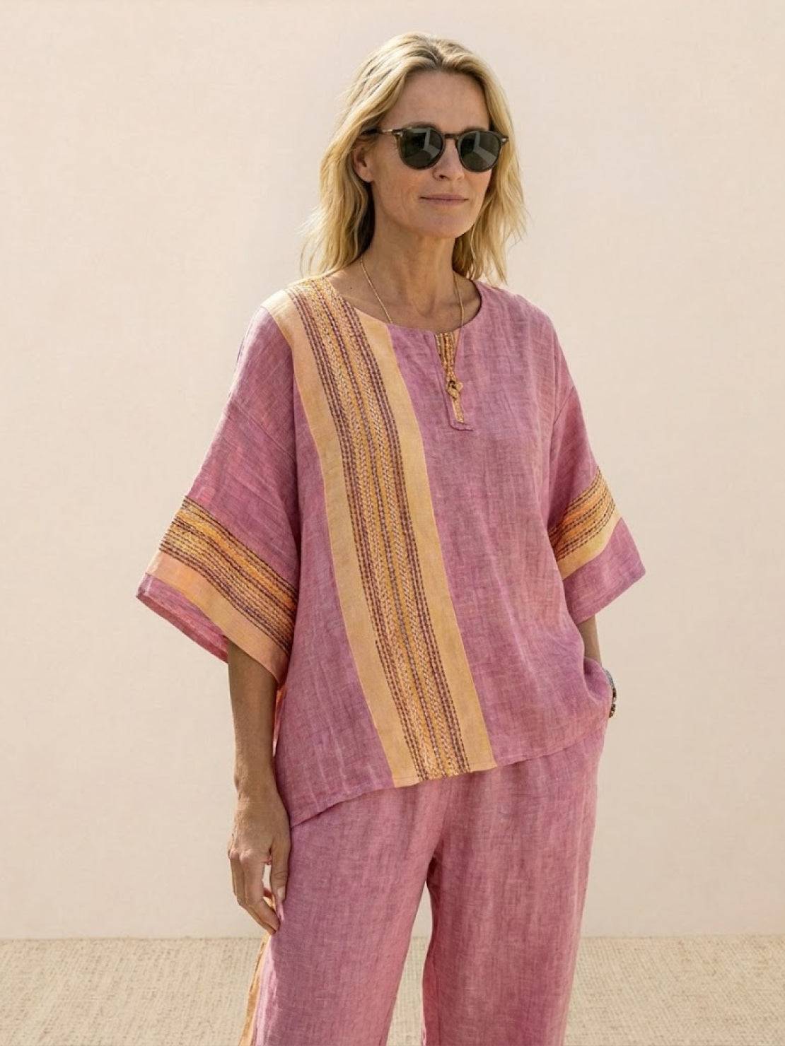 Relaxed Fit Striped Pants and Top 2-Piece Outfit