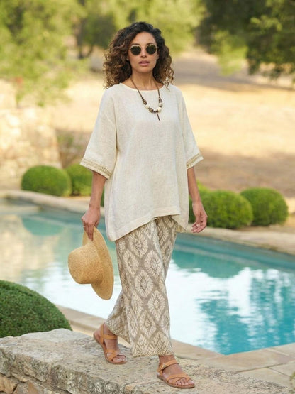 Women's Striped Wide Leg Pants Set Cotton Casual
