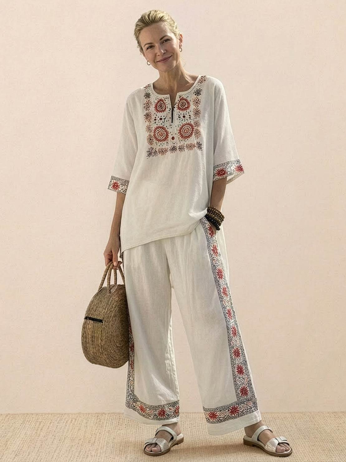 Relaxed Fit Striped Pants and Top 2-Piece Outfit