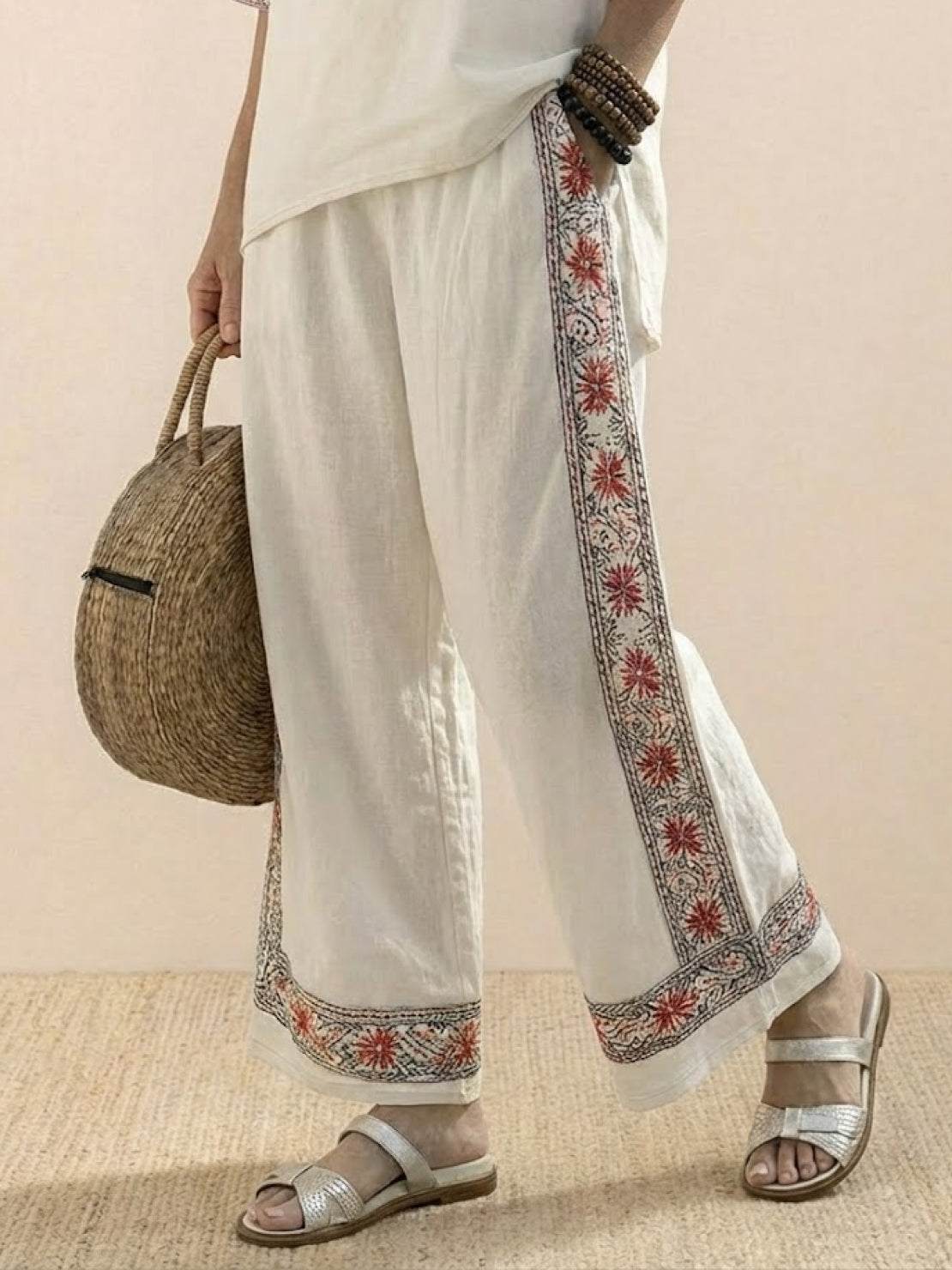 Women's Striped Wide Leg Pants Set Cotton Casual