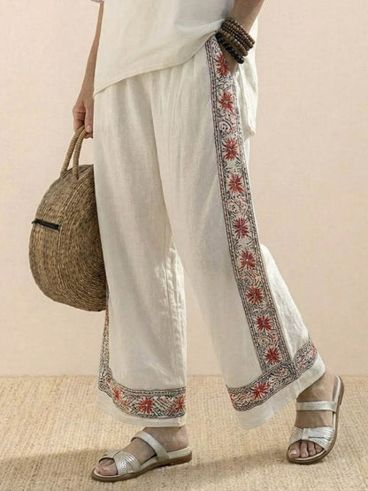 Women's Striped Wide Leg Pants Set Cotton Casual