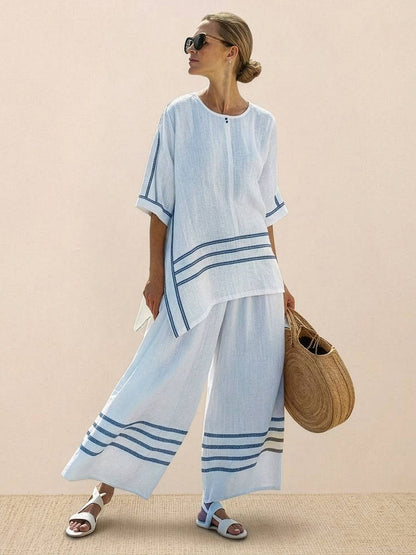 Relaxed Fit Striped Pants and Top 2-Piece Outfit