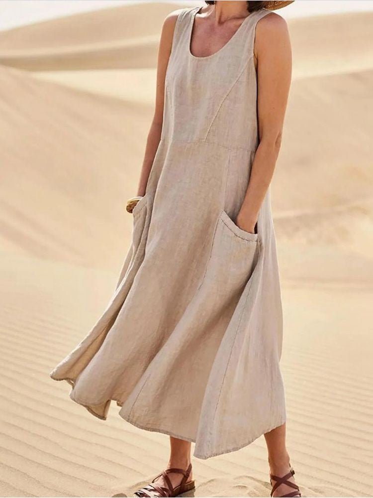Relaxed Fit Women's Summer Maxi Dress with Pockets - VibreMode