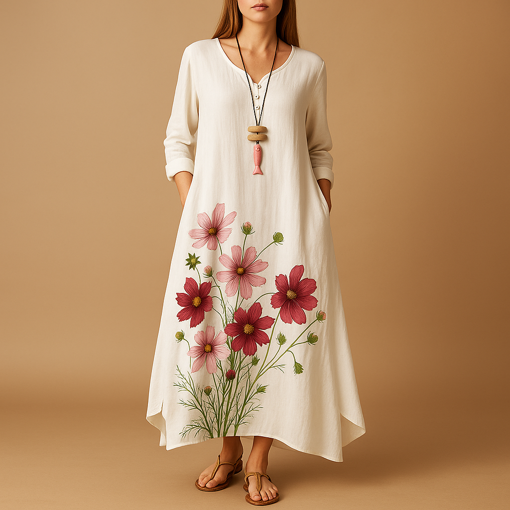 Women's Cotton A-Line Midi Dress - VibreMode