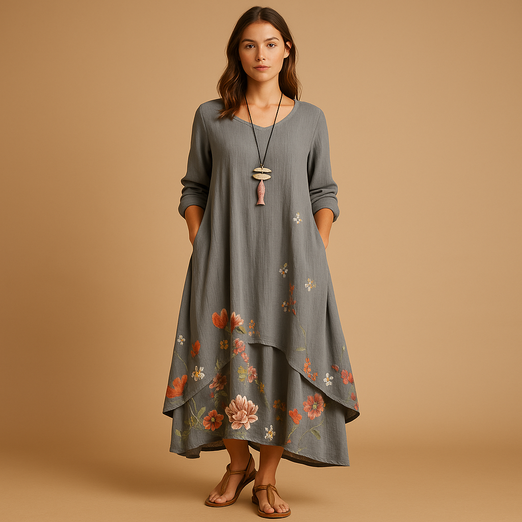 Women’s cotton A-line midi dress with a lightweight breathable design, perfect for everyday wear, office outfits, and semi-formal occasions.