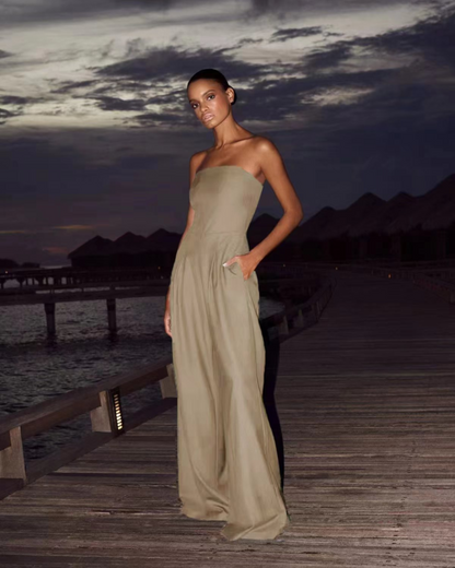 Image of Courtney | Women's Strapless Wide Leg Jumpsuit