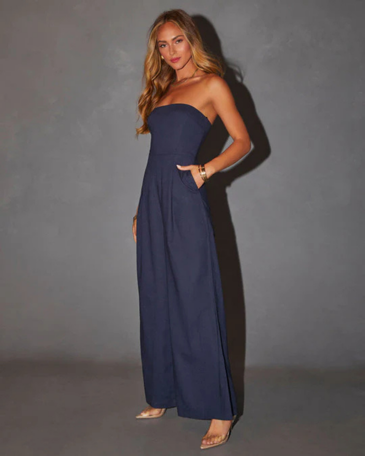 Women's Strapless Wide Leg Jumpsuit - VibreMode