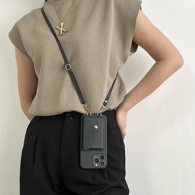 Leather Crossbody Phone Case With Card Holder And Key Cord