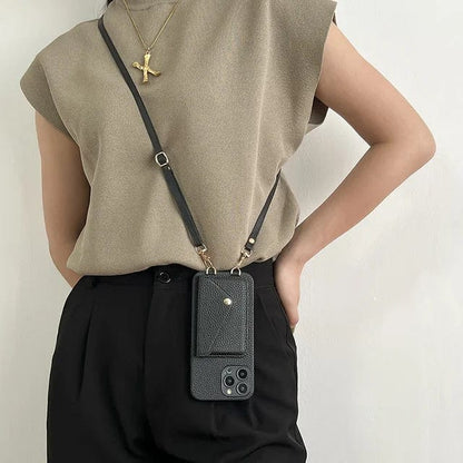 Leather Crossbody Phone Case With Card Holder And Key Cord