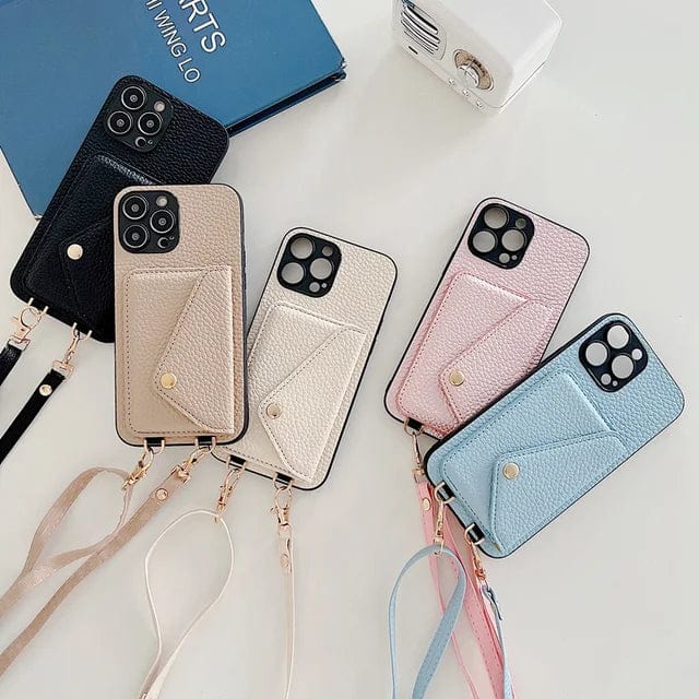 Leather Crossbody Phone Case With Card Holder And Key Cord - VibreMode