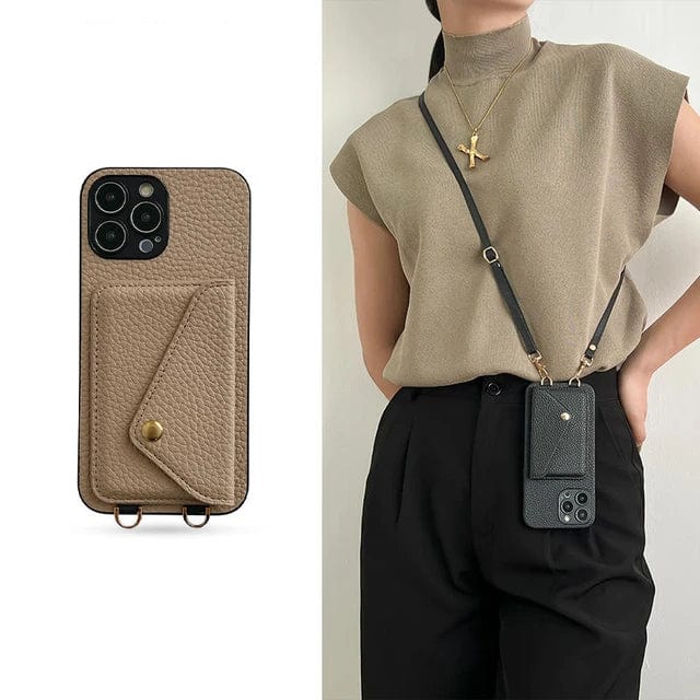 Leather Crossbody Phone Case With Card Holder And Key Cord