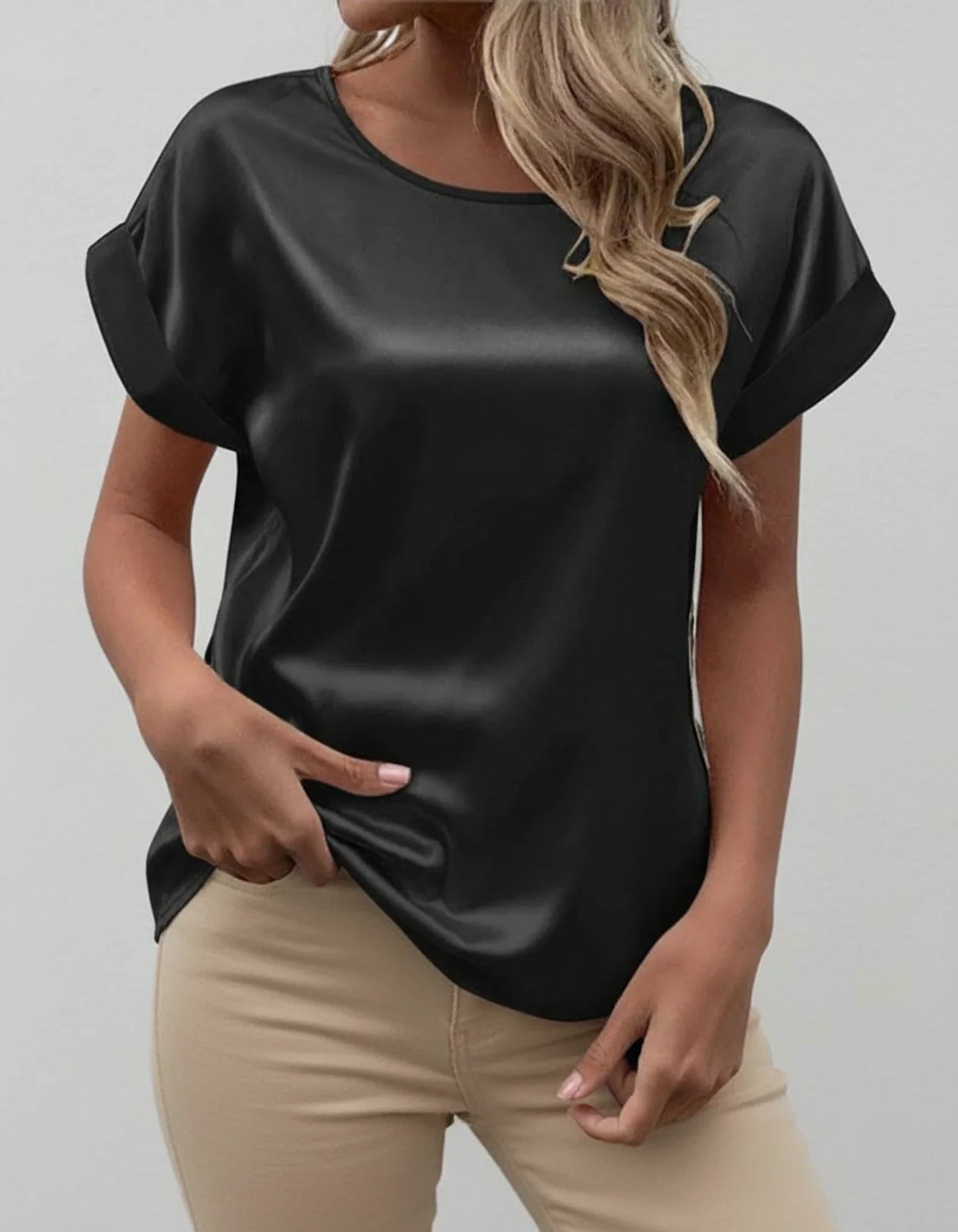 Women Satin Blouse Cuffed Sleeves
