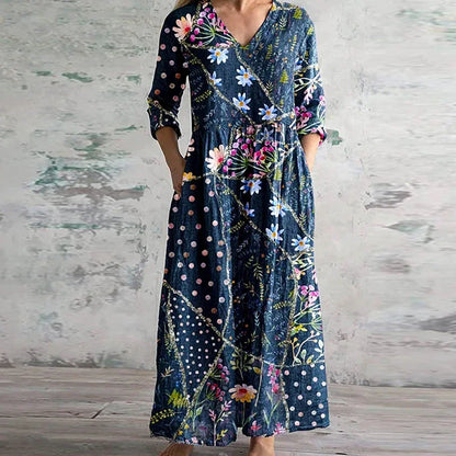 Women's Maxi Dress Patchwork Panels