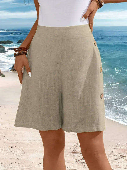 Women's High Waist Wrap Front Button Shorts