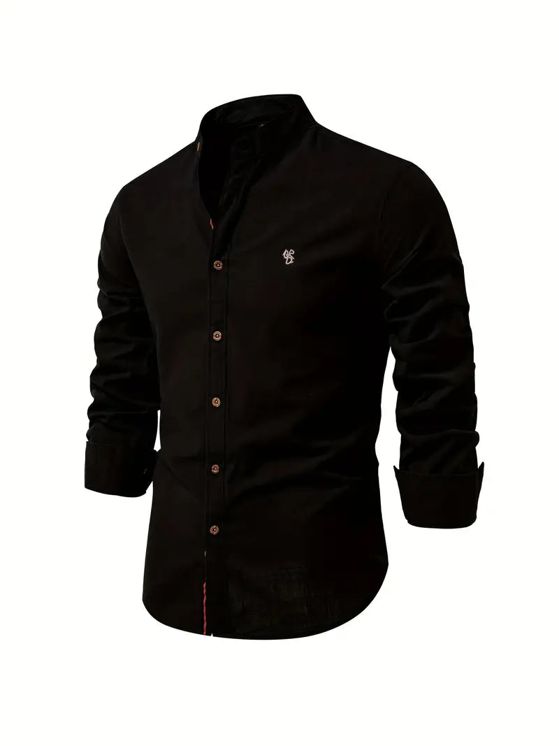 Men's Long Sleeve Button Shirt Band Collar White