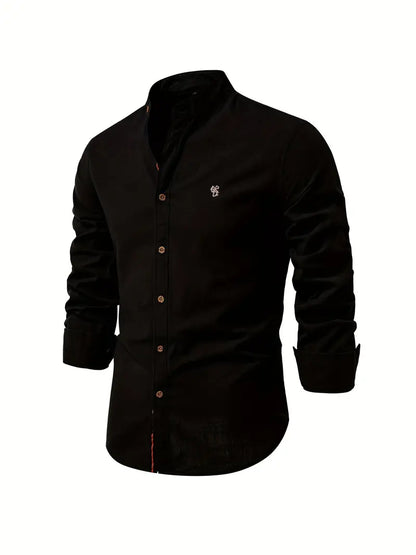Men's Long Sleeve Button Shirt Band Collar White