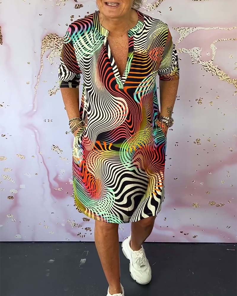 Women's V-Neck Dress Colorful - VibreMode