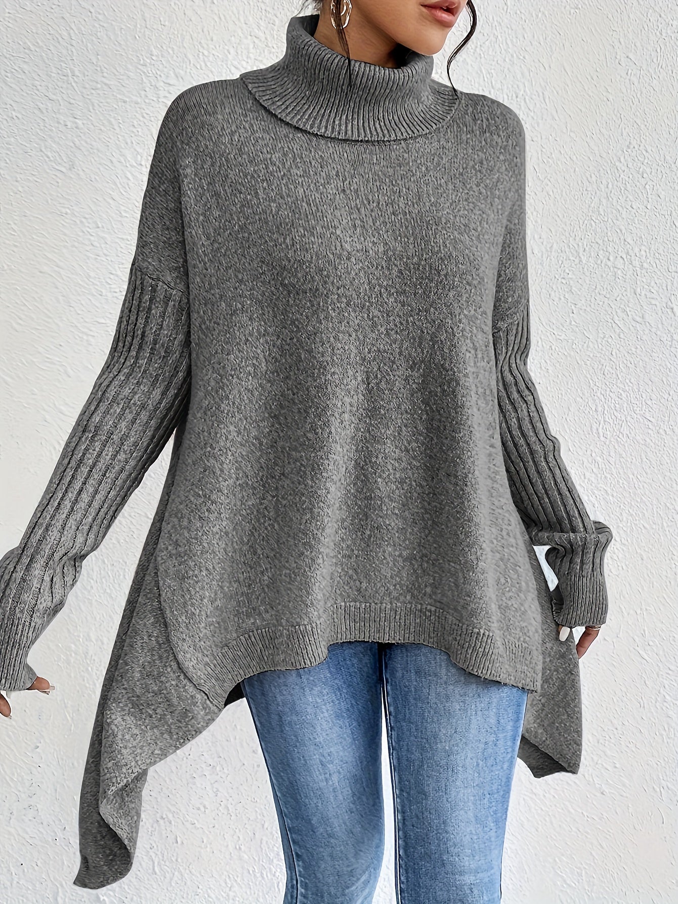 Women's Folded Turtleneck Sweater Loose Fit