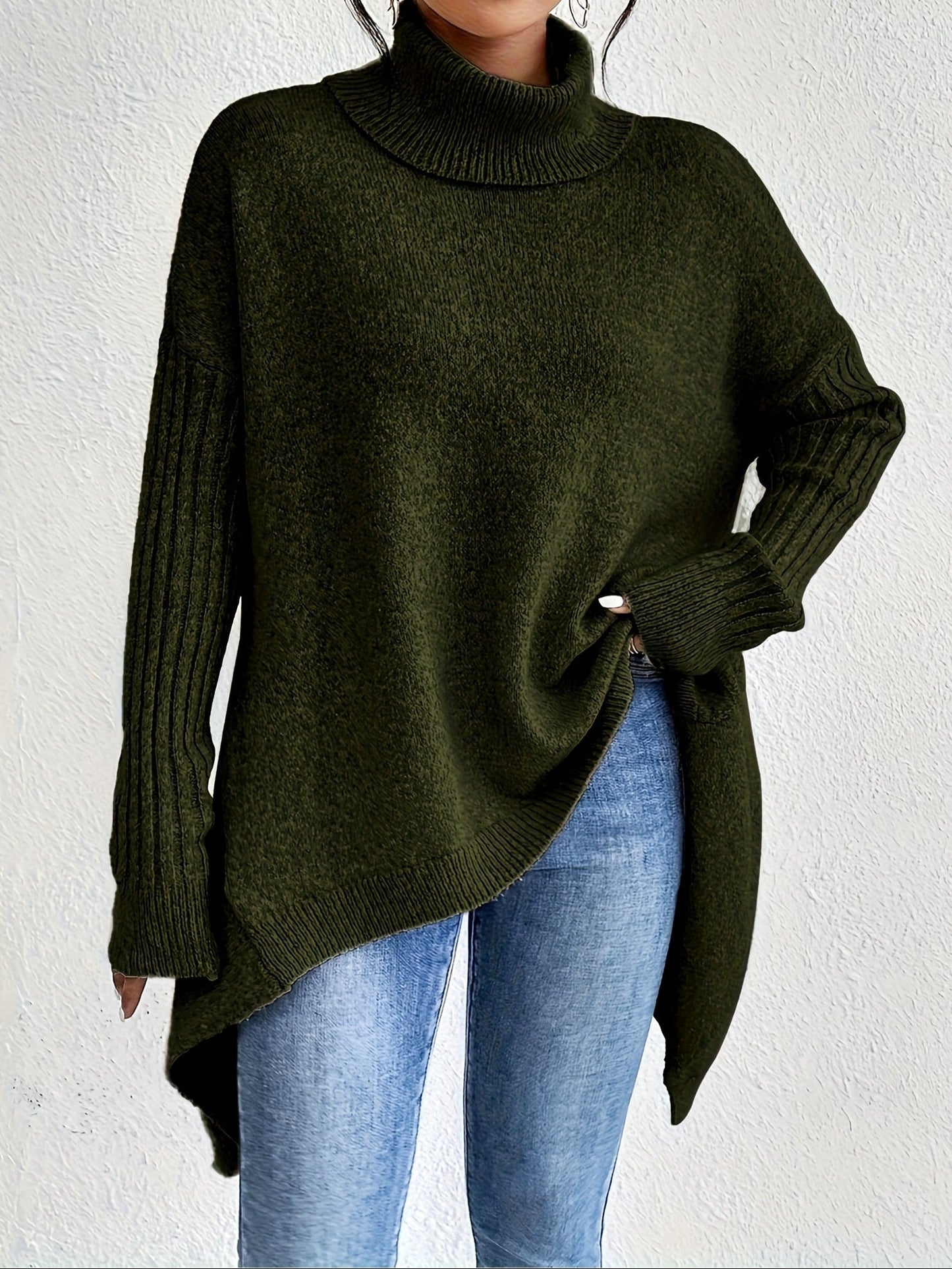 Women's Folded Turtleneck Sweater Loose Fit