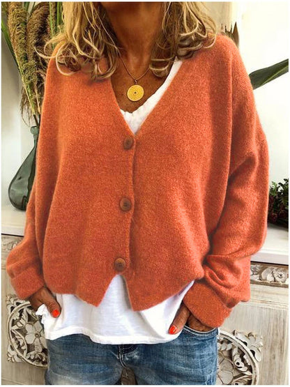 Women's Soft Knit V-Neck Cardigan Sweater Relaxed Fit - VibreMode