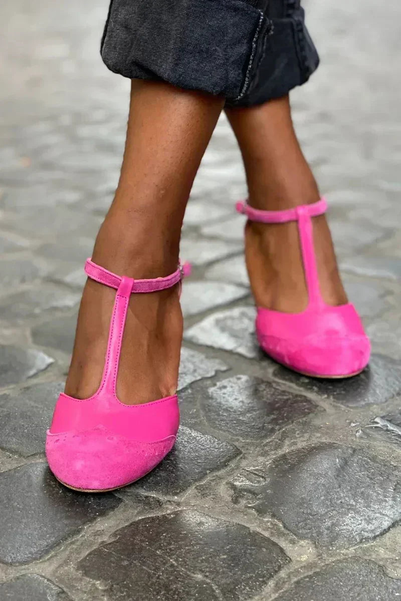 Women's Block Heel T-Strap Sandals - VibreMode