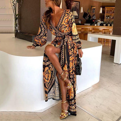 Women's Long Sleeve Maxi Wrap Dress - VibreMode