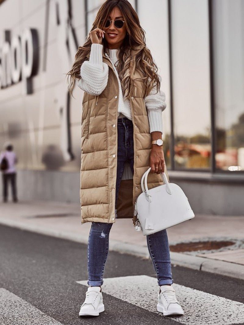 Women's Sleeveless Zip Coat Knee Length