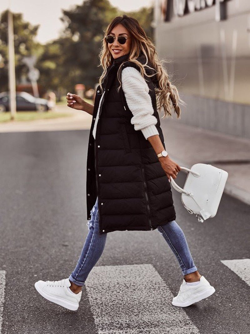 Women's Sleeveless Zip Coat Knee Length - VibreMode