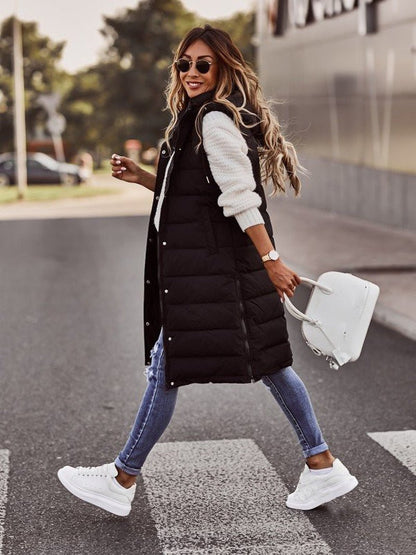 Women's Sleeveless Zip Coat Knee Length - VibreMode