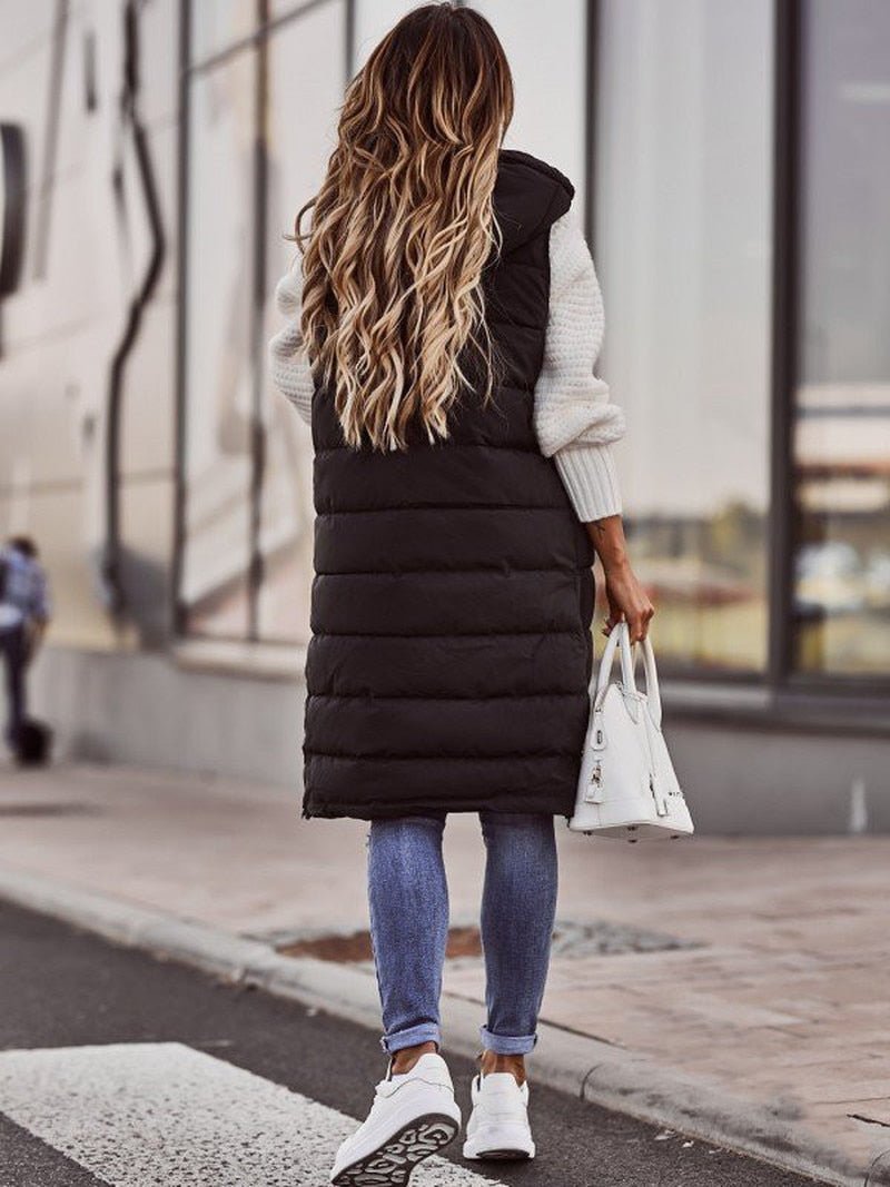 Women's Sleeveless Zip Coat Knee Length