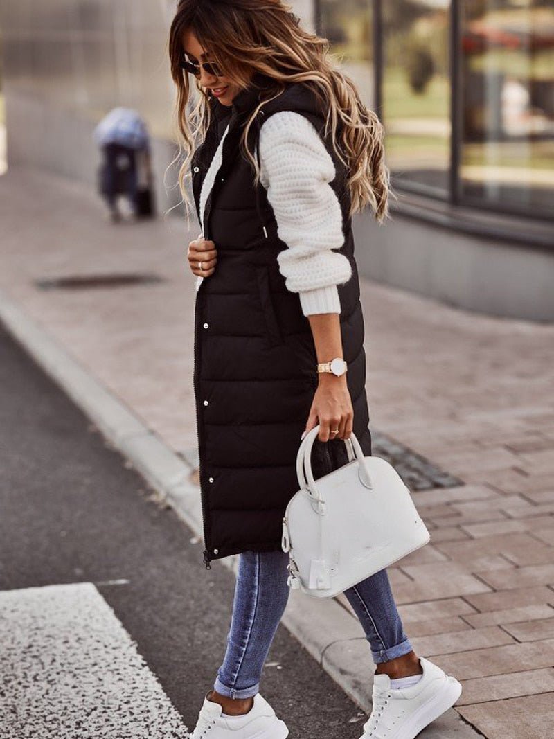 Women's Sleeveless Zip Coat Knee Length