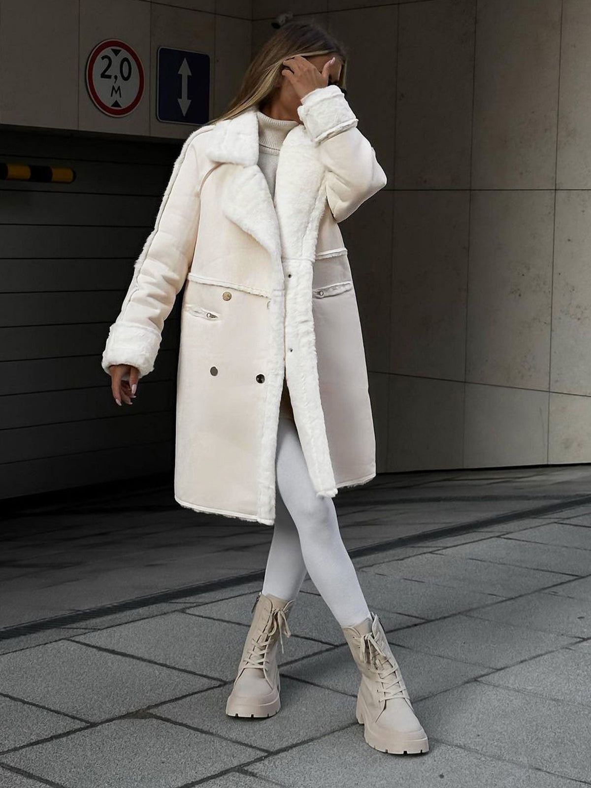Women's Double Breasted Coat Notched Collar Wool - VibreMode