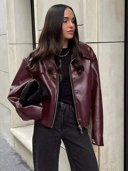 Women's Zipper Jacket Lapel Collar