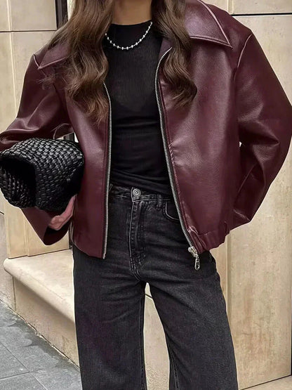 Women's Zipper Jacket Lapel Collar
