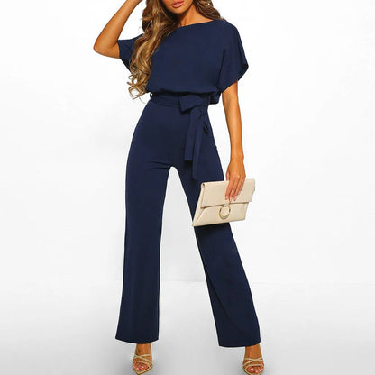 Women's Jumpsuit Gathered Sleeves Tie Belt - VibreMode