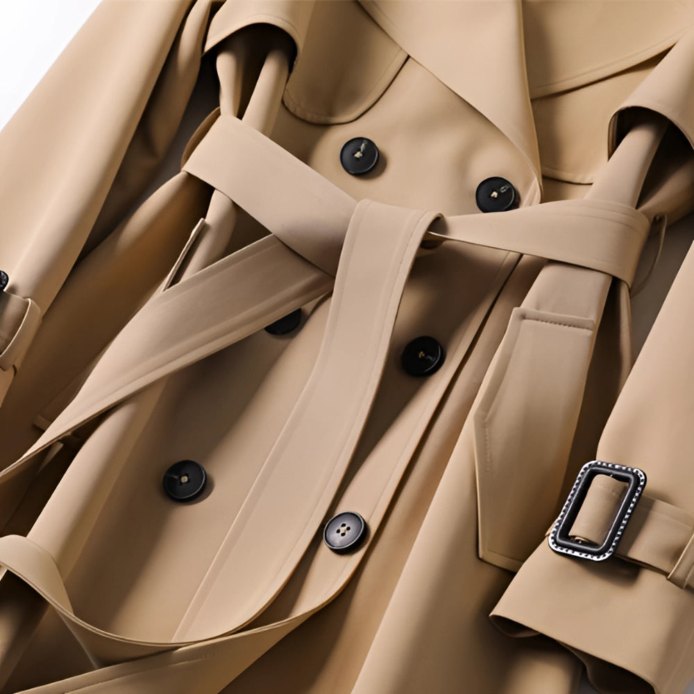 Women's Double-Breasted Coat With Waist Belt