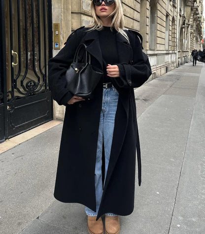 Women's Double-Breasted Maxi Coat with Belt