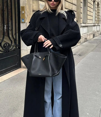 Women's Double-Breasted Maxi Coat with Belt