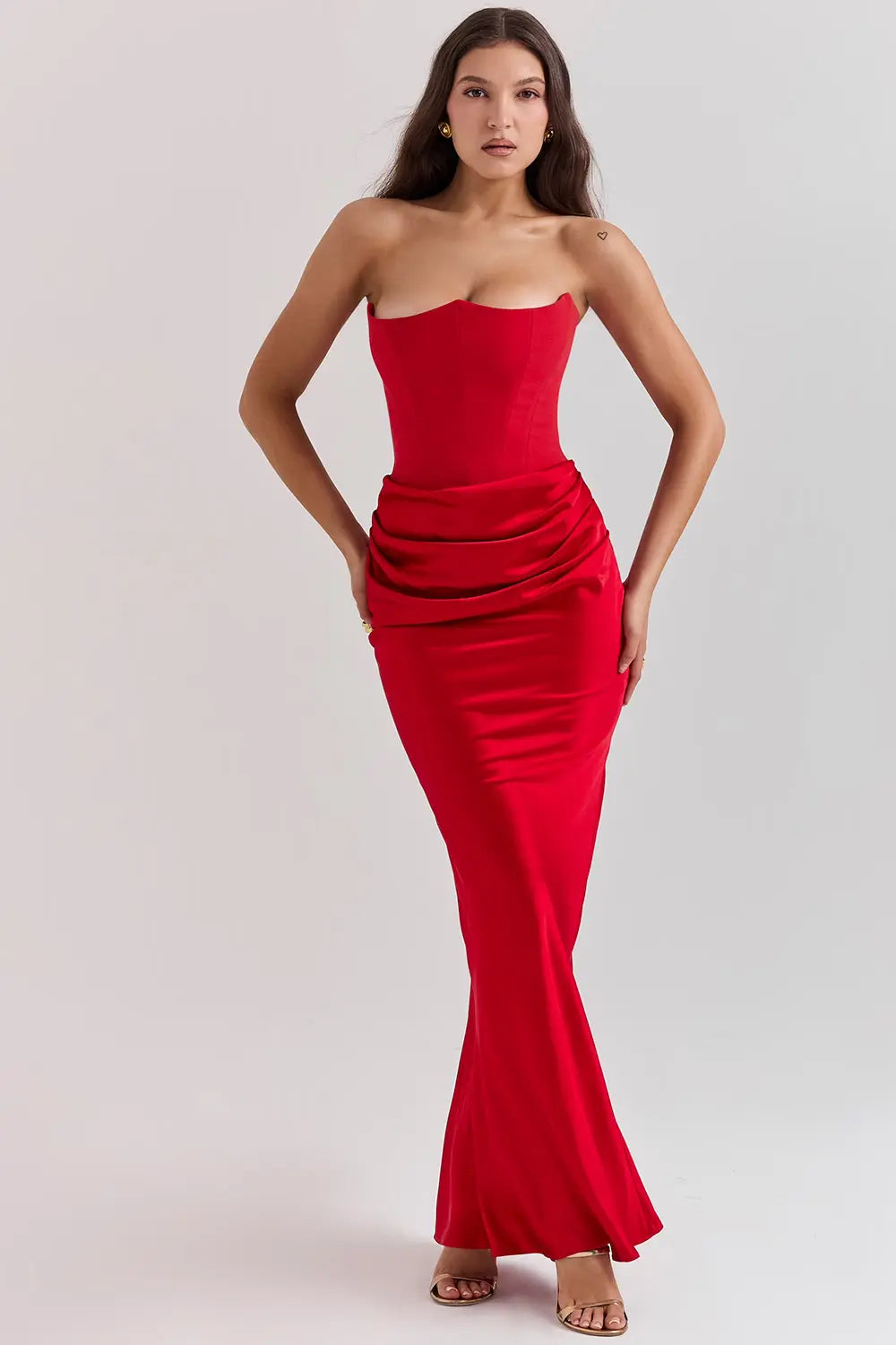 Women's Strapless Maxi Dress Gathered Waist
