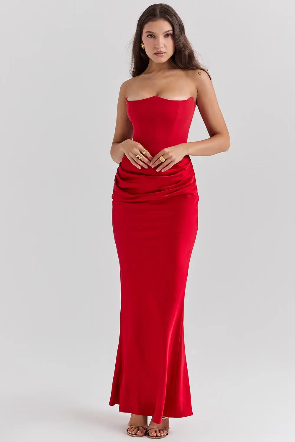 Women's Strapless Maxi Dress Gathered Waist