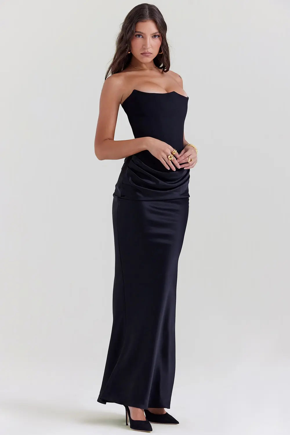 Women's Strapless Maxi Dress Gathered Waist