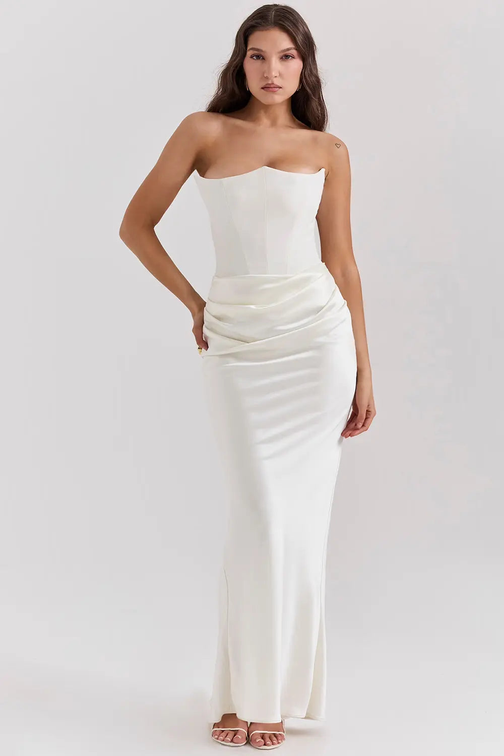 Women's Strapless Maxi Dress Gathered Waist