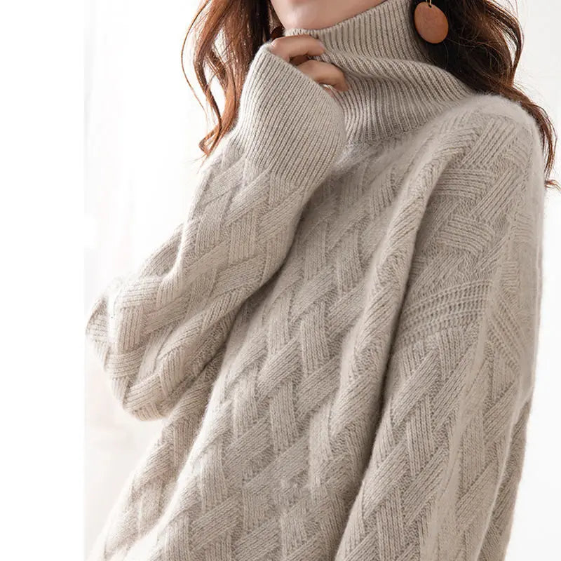 Women's Cable Knit Turtleneck Sweater Long Sleeves