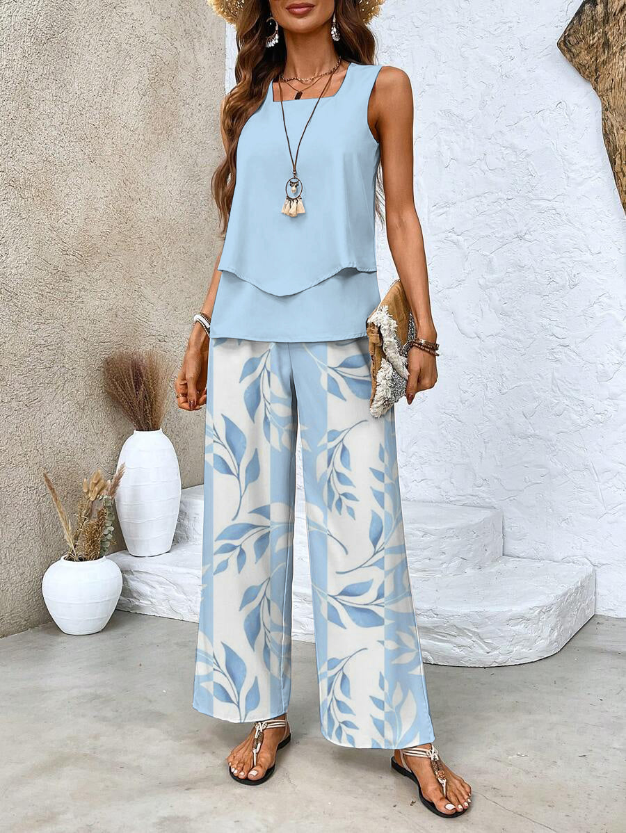Women's Sleeveless Wide Leg Pants Set - VibreMode