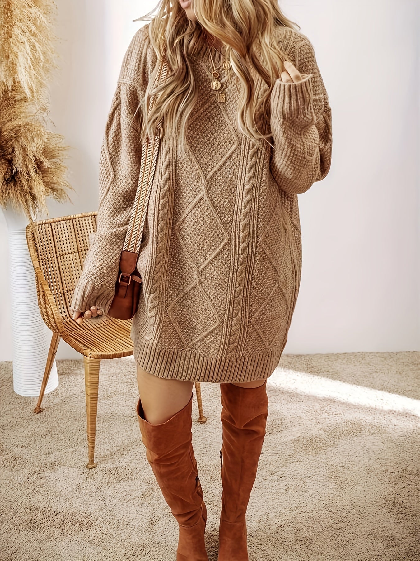 Women's Cable Knit V-Neck Dress